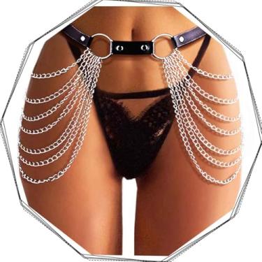 Imagem de Brishow Cinto de corrente de couro com corrente preta para festivais, roupas femininas, 1 Count (Pack of 1), Couro e liga metálica