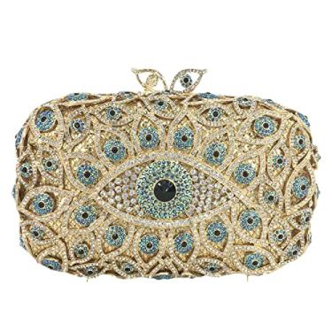 Imagem de Boutique De FGG Bolsa clutch feminina olho turco com glitter, bolsa de mão de cristal, para festa, jantar, strass, mini, 438 Verde Ab, Small