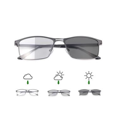 Imagem de YIMI Óculos De Leitura Bifocais Fotocrômicos Ljimi Para Homens E Mulheres, Sol Transição Com Proteção Uv, Lentes Uso Duplo Longe Perto, Grau Bloqueio Luz Azul, Armação Metal Aro Completo, Presbiopia