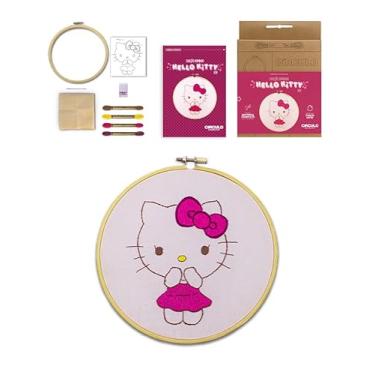 Imagem de Kit Bordado Ponto Livre Círculo Hello Kitty – Cor 2 POP, com Entretela Solúvel, Linhas, Tecido, Agulha e Moldura