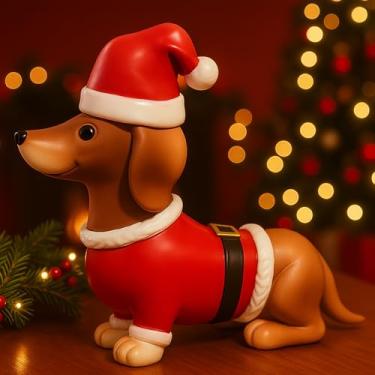 Imagem de Leinuosen Estátua de Dachshund de Natal de 20 cm de resina Dachshund para decoração de cachorro para amantes de filhotes, decoração de mesa de centro de mesa, presente de Natal, exibição de cornija