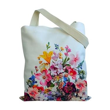 Imagem de Sacola reutilizável para mulheres – linda bolsa de ombro com fivela magnética e bolso com zíper, tecido durável, presente estético, compras, praia, viagem, piquenique, academia