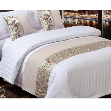 Imagem de Cachecol de cama de hotel algodão e linho jacquard proteção moderna de cama de alta qualidade decoração de cama simples cachecol para cama de solteiro queen king size cinza ||50 x 180 cm para cama de