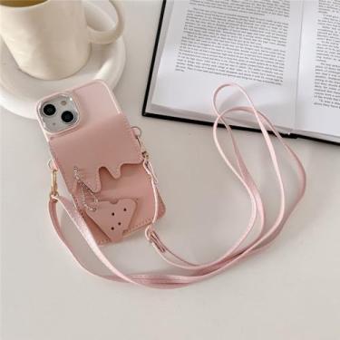 Imagem de Carteira Crossbody Lanyard Phone Case para IPhone 14 Pro Max 13 12 11 X XR XS 7 8 Plus Capa traseira protetora de couro, rosa, para iPhone 7Plus (8Plus