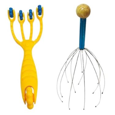 Imagem de Kit Massageador Manual Duplo – Capilar 12 Pontas + Garra com 5 Rolos – Estimula a Circulação, Alivia Dores Musculares e Promove Relaxamento Físico e Mental Completo - Kris Home®