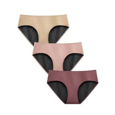 Imagem de TIICHOO Calcinha feminina estilo hipster, incontinência menstrual macia, fluxo pesado, à prova de vazamento, pacote com 3 (médio, ouro rosa/marrom/bege)