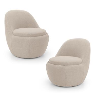 Imagem de Kit 02 Poltronas Orgânicas Living Memphis Fixa Bouclê Bege - Desk Design