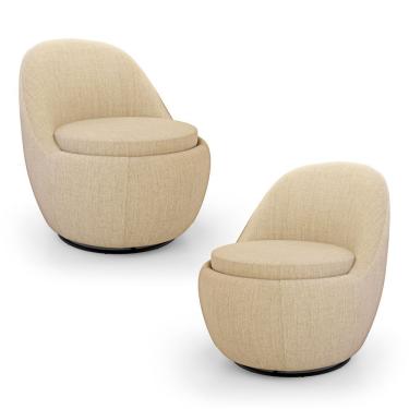 Imagem de Kit 02 Poltronas Orgânicas Living Memphis Base Giratória Linho Bege - Desk Design