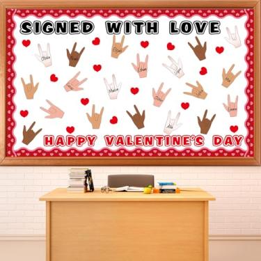 Imagem de Conjunto de decorações de quadro de avisos para o dia dos namorados, assinado com amor, decoração de sala de aula, feliz dia dos namorados, coração, gestos, recortes para escola, escritório, casa