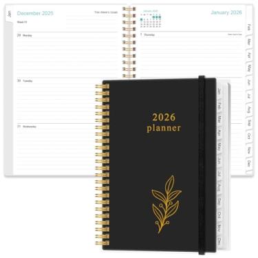 Imagem de Planner 2025 - Agenda semanal e mensal A5 com encadernação espiral, janeiro de 2025 a dezembro de 2025, 2025, agenda com capa flexível, abas, bolso interno, 16,3 cm x 21,6 cm, preta
