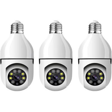 Imagem de KIT 3 Câmeras de Segurança Lâmpada 2022, Câmera Espiã WiFi 1080P com Base E27, Visão Noturna Infravermelha, Áudio Bidirecional, Vigilância Inteligente com Rastreamento Automático e Monitoramento 360°