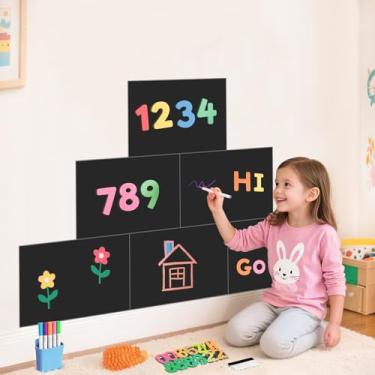 Imagem de OMKSIH Conjunto de 6 folhas magnéticas para quadro-negro para crianças, adesivo magnético com tangram de giz e vários acessórios, quadro de giz magnético para sala de jogos e sala de aula