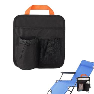 Imagem de NICENEEDED Suportes de copo para cadeira de praia, apoio de braço preto para cadeira de praia/suporte organizador lateral, 3 bolsos, suporte de copo suspenso, acessórios de cadeira de acampamento para