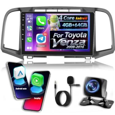 Imagem de [4+64] Rádio automotivo para Toyota Venza 2008-2016, tela sensível ao toque Volxcereo 9 polegadas estéreo com Carplay/Android Auto, GPS, WiFi, Bluetooth, SWC, FM/RDS, link espelhado, câmera de reserva