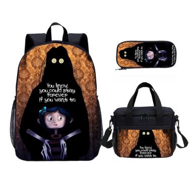 Imagem de Conjunto de mochilas Coralines Anime School Bag para crianças com lancheira