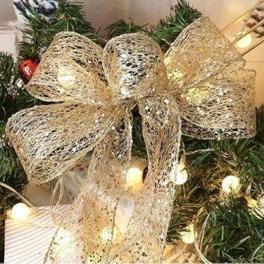 Imagem de Rolo de fita de malha brilhante com glitter de 3 metros de comprimento para laços DIY fita de árvore de Natal 5 cm de largura para decoração de casa embrulho de presente - 1 rolo (ouro)