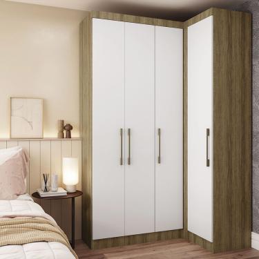 Imagem de Guarda Roupa De Canto 2 Peças 4 Portas Paris Luciane Móveis Avelã Pf-branco Pf