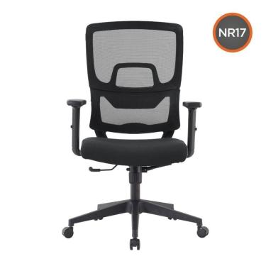 Imagem de Cadeira Escritório Nr-17 Chelsea Diretor Com Braços Fratini Encosto Tela Mesh Preta Base Rodízio