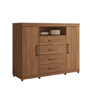 Imagem de Cômoda Master com Rodízios 2 Portas 4 Gavetas Jatobá