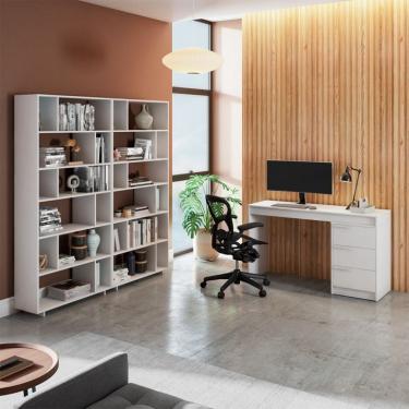 Imagem de Conjunto de Escrivaninha e 2 Estantes Edith 3 Gavetas Branco