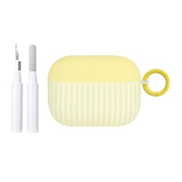 Imagem de Fycyko Capa protetora para AirPod Pro 2/Pro 1 geração fofa listrada moderna estética brilhante à prova de choque para AirPod Pro 2/Pro 1 com kit de limpeza - amarelo