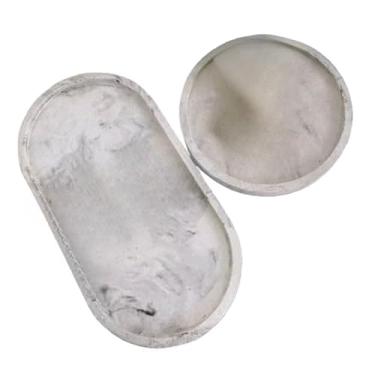 Imagem de Kit Bandeja de concreto cimento Redonda e oval 17cm x 9cm x 1,5cm para Decoração de Casa Sala Quarto e Organização de Joias Velas, Complemento Elegante para Ambientes Familiares(Marmorizado Cinza)