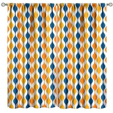 Imagem de Cortinas de Meados do Século Geométrico Azul Laranja Amarelo Estampa Cortinas de Janela para Quarto Sala de Estar Cozinha Café (L20xC45 polegadas) x 2 Decoração