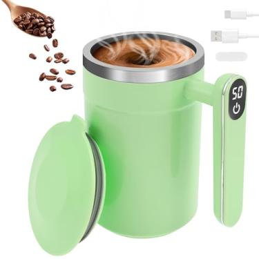 Imagem de Xícara de café magnética automática, copo de mistura elétrica de aço inoxidável de 400 ml com visor de temperatura, garrafa de agitação portátil recarregável para bebidas quentes, chocolate, café