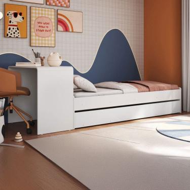 Imagem de Cama Solterio Infanto Juvenil com Escrivaninha e Cama Auxiliar Branco - Completa Móveis