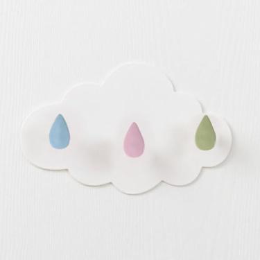 Imagem de Gancho adesivo de nuvem de desenho animado sem broca montado na parede branco