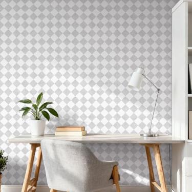 Imagem de ICOOP Papel de parede cinza quadriculado descascar e colar papel de parede infantil 17,5" × 276" diamante guingão papel de parede descascar e colar moderno neutro bancada vinil envoltório cinza branco