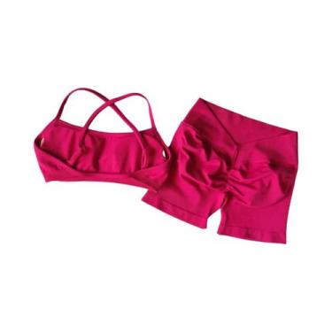 Imagem de Conjunto De Yoga Feminino Sem Costura De 2 Peças: Top Esportivo E Shor
