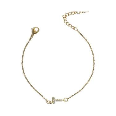 Imagem de Pulseira Feminina Banhada a Ouro Com Iniciais, Joia De Aço Inoxidável 