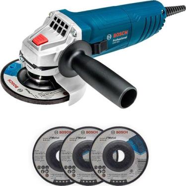Imagem de Esmerilhadeira 4.1/2" 850W GWS 850 127v com 3 Discos Bosch, Azul, 110V