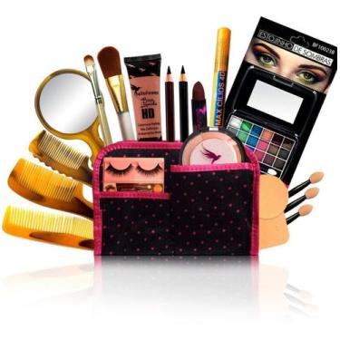 Imagem de Kit Maquiagem Pincel Sombra Base Pó Batom Rímel Bella Femme - BELLAFEM