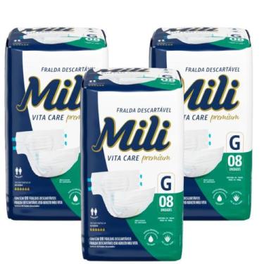 Imagem de Fralda Geriátrica Mili Vita Adulto Tamanho G - 3 Pacotes com 8 Unidade