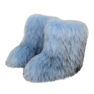 Imagem de TangDao Botas coloridas de pele sintética para mulheres, felpudo, felpudo, bico redondo, camurça, inverno, confortável, pelúcia, quente, curto, botas de neve, botas de cano médio para