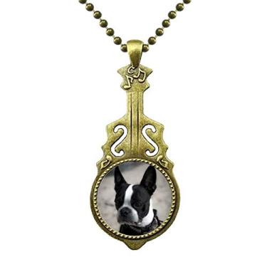 Imagem de DIYthinker Bulldog Colar de animais de estimação com imagem escura, joia antiga com pingente de música