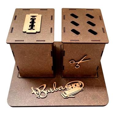 Imagem de Suporte Barbeiro Porta Tesoura Descarte Lamina Barba Marrom