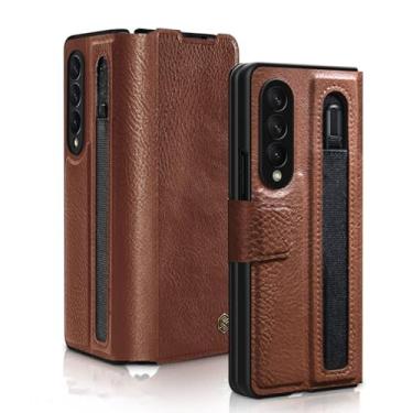 Imagem de Para Samsung Galaxy Z Fold 3 Case Para Z Fold 4 Para Z Fold 5 Capa Kickstand de couro de luxo completo com bolso S-Pen, marrom, para Samsung Z Fold 4