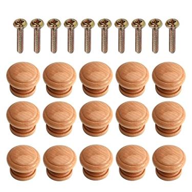 Imagem de Bettomshin 15 peças puxadores redondos de madeira 28 x 23 mm/1,1" x 0,91" (DxH) móveis armário cozinha verniz puxadores para gaveta de cômoda guarda-roupa material de madeira maciça