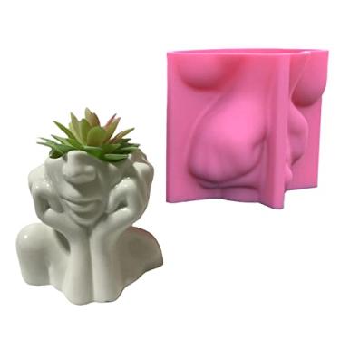 Imagem de Vaso de flores de rosto abstrato molde de silicone vaso de suculentas gesso molde de concreto suporte de caneta de vela molde de cimento argila molde de resina