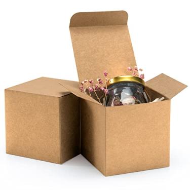 Imagem de ValBox Caixas de presente marrons 3 x 3 x 3 50 peças de caixas de cubo de papel reciclado com tampas para presentes, artesanato, caixas de cupcake, caixas de montagem fácil para lembrancinhas de festa