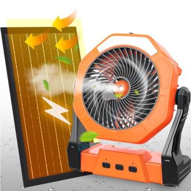 Imagem de Ausic Ventilador solar de 10 W com névoa, ventilador de acampamento com painel solar, ventiladores portáteis ao ar livre, ventiladores de resfriamento recarregáveis operados por bateria de 20 cm com