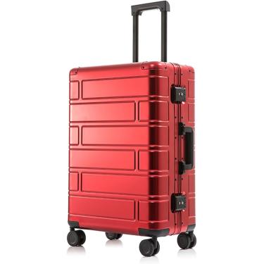 Imagem de Mala de viagem totalmente metálica, liga de alumínio e magnésio, com rodas universais, mala fashion com senha, mala simples, vermelha, 20 polegadas