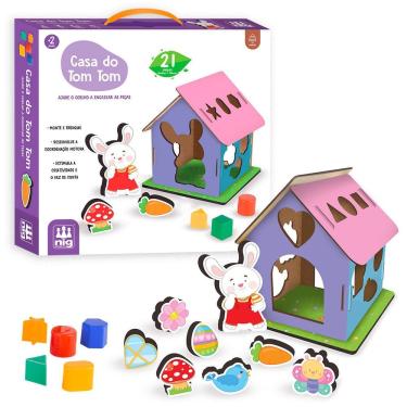 Imagem de Brinquedo Casinha Didática Infantil Encaixe Figuras e Formas Madeira 21 peças