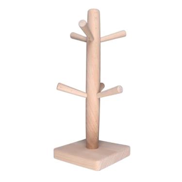 Imagem de Porta-Canecas Árvore Porta-Copos de café de Madeira Suporte para Canecas Suporte para Copos de café Com 6 Ganchos e Base para café, Bar, Cozinha, Decoração e Organização de Casa