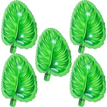 Imagem de HORUIUS Leaf Balloons Hawaii Turtle Green Leaf Shaped Foil Mylar Balloons for Summer Beach Baby Shower Leaf Themed Party Birthday Decoration Supplies 18 Inchs 5PCS