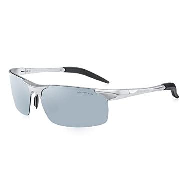 Imagem de MERRY'S Óculos de sol masculinos esportivos modernos polarizados para dirigir - armação inquebrável sem aro S8277, Armação prateada/lente prateada, Free