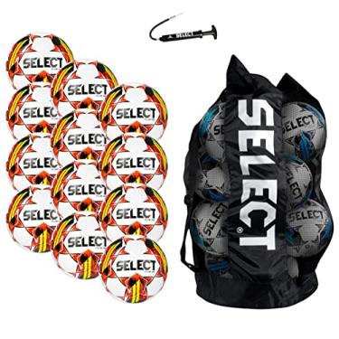 Imagem de Select Bola de futebol Club DB V22, pacote com 12 bolas com bolsa esportiva e bomba de mão, branco/vermelho, tamanho 5